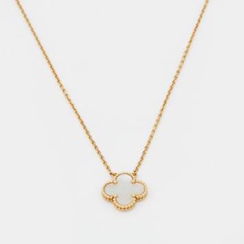 Pre Owned Van Cleef & Arpels Vintage Alhambra Mother of Pearl 18k Yellow Gold Necklace