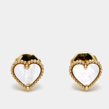 Pre Owned Van Cleef & Arpels Sweet Alhambra Mother of Pearl 18k Yellow Gold Stud Earrings