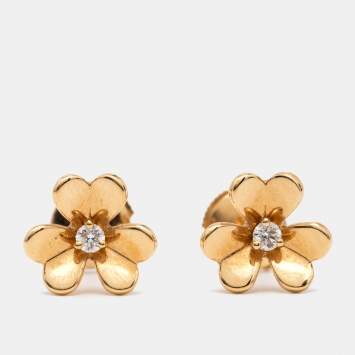 Pre Owned Van Cleef & Arpels Frivole Diamonds 18k Yellow Gold Stud Earrings