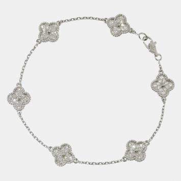 Pre Owned Van Cleef & Arpels Sweet Alhambra 18K White Gold Diamond Bracelet 17.5