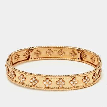 Pre Owned Van Cleef & Arpels Perlée Clovers Diamond 18k Rose Gold Medium Model Bracelet L