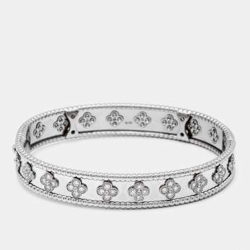 Pre Owned Van Cleef & Arpels Perlée Clover Diamonds 18k White Gold Bracelet L