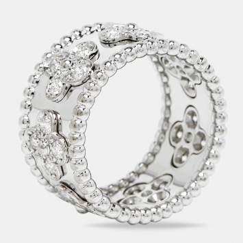 Pre Owned Van Cleef & Arpels Perlée Clover Diamond 18k White Gold Large Model Ring 56