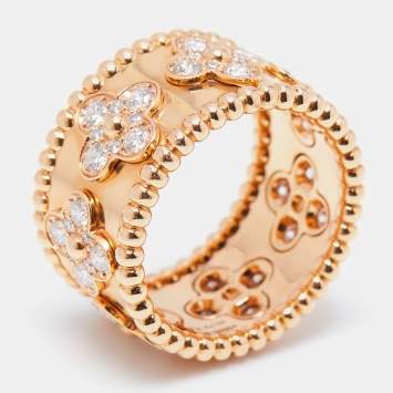 Pre Owned Van Cleef & Arpels Perlée Clover Diamonds 18k Rose Gold Ring Size 55