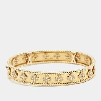 Pre Owned Van Cleef & Arpels Perlée Clover Diamonds 18k Yellow Gold Bracelet L