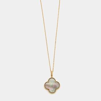 Pre Owned Van Cleef & Arpels Magic Alhambra Grey Mother of Pearl 18k Yellow Gold Long Pendant Necklace