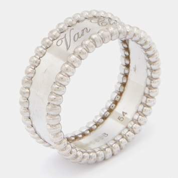 Pre Owned Van Cleef & Arpels Perlée Signature 18k White Gold Band Ring Size 54