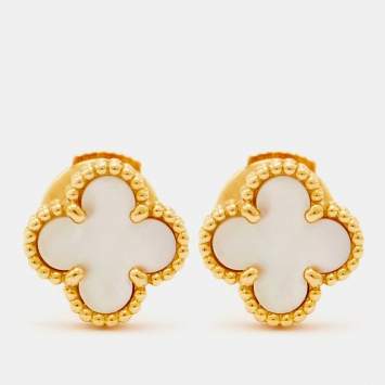Pre Owned Van Cleef & Arpels Sweet Alhambra Mother of Pearl 18k Yellow Gold Stud Earrings