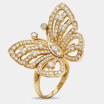 Pre Owned Van Cleef & Arpels Flying Butterfly Between the Finger Diamond 18k Yellow Gold Ring Size 53