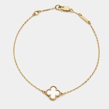 Pre Owned Van Cleef & Arpels Sweet Alhambra Mother of Pearl 18k Yellow Gold Bracelet