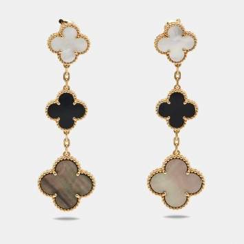Pre Owned Van Cleef & Arpels Magic Alhambra Mother of Pearl 18k Yellow Gold Drop Earrings