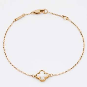 Pre Owned Van Cleef & Arpels Sweet Alhambra Mother of Pearl 18k Yellow Gold Bracelet