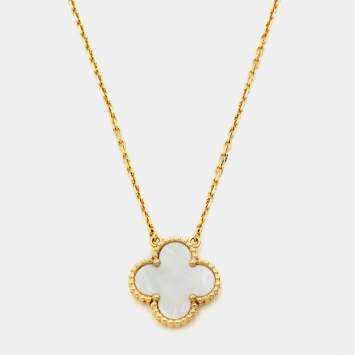 Pre Owned Van Cleef & Arpels Vintage Alhambra Mother of Pearl 18k Yellow Gold Necklace
