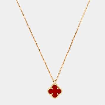 Pre Owned Van Cleef & Arpels Sweet Alhambra Carnelian 18k Rose Gold Pendant Necklace
