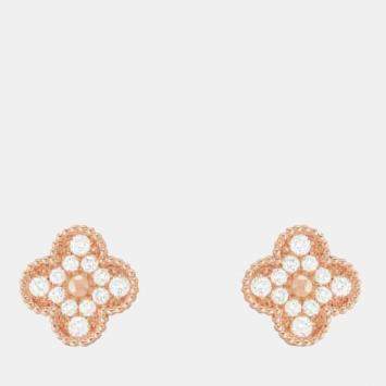 Pre Owned Van Cleef & Arpels Vintage Alhambra Diamond 18K Rose Gold Earrings