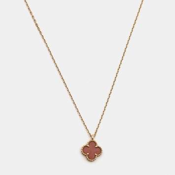 Pre Owned Van Cleef & Arpels Sweet Alhambra Carnelian 18k Rose Gold Pendant Necklace