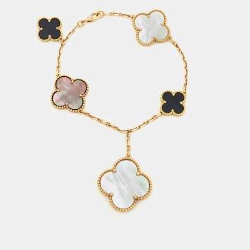 Pre Owned Van Cleef & Arpels Magic Alhambra Mother of Pearl Onyx 18k Yellow Gold Bracelet