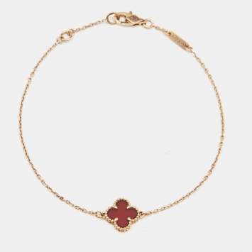Pre Owned Van Cleef & Arpels Sweet Alhambra Carnelian 18k Rose Gold Bracelet