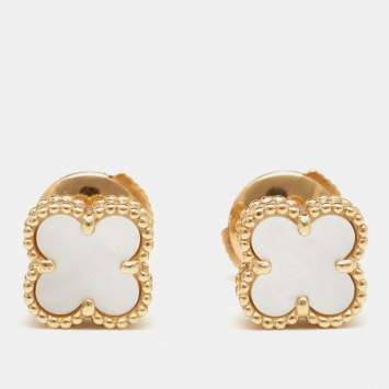 Pre Owned Van Cleef & Arpels Sweet Alhambra Mother of Pearl 18k Yellow Gold Stud Earrings