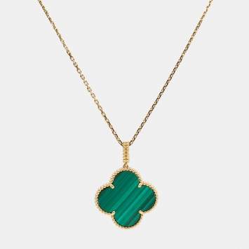 Pre Owned Van Cleef & Arpels Magic Alhambra Malachite 18k Yellow Gold Pendant Necklace