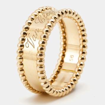 Pre Owned Van Cleef & Arpels Perlée Signature 18k Rose Gold Ring Size 56