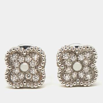 Pre Owned Van Cleef & Arpels Sweet Alhambra Diamond 18K White Gold Stud Earrings