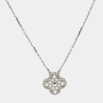 Pre Owned Van Cleef & Arpels Sweet Alhambra Diamond 18K White Gold Pendant Necklace