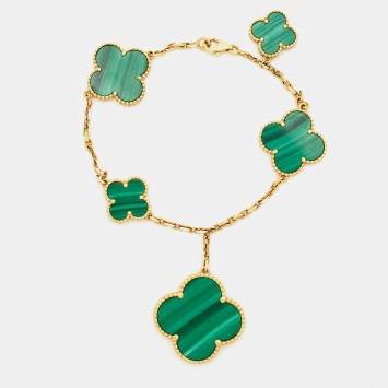 Pre Owned Van Cleef & Arpels Magic Alhambra Malachite 18K Yellow Gold Bracelet