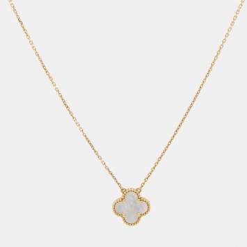 Pre Owned Van Cleef & Arpels Vintage Alhambra Mother of Pearl 18k Yellow Gold Necklace