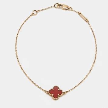 Pre Owned Van Cleef & Arpels Sweet Alhambra Carnelian 18k Rose Gold Bracelet