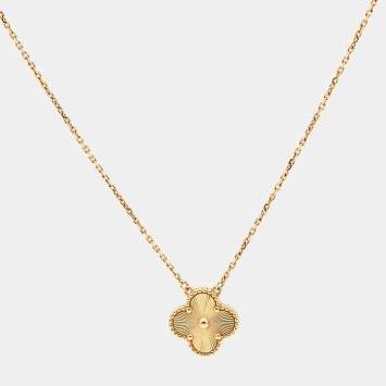 Pre Owned Van Cleef & Arpels Vintage Alhambra Guilloché 18k Yellow Gold Pendant Necklace