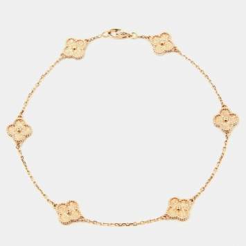 Pre Owned Van Cleef & Arpels Sweet Alhambra 6 Motif Textured 18K Rose Gold Charm Bracelet 