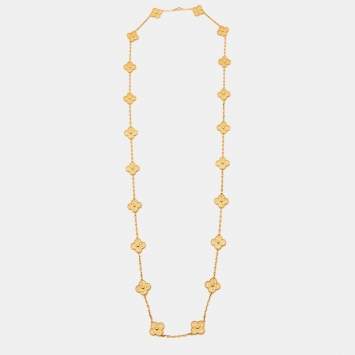 Pre Owned Van Cleef & Arpels Vintage Alhambra Textured 18k Yellow Gold 20 Motif Long Station Necklace