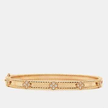 Pre Owned Van Cleef & Arpels Perlée Sweet Clovers Diamonds 18k Rose Gold Narrow Bracelet L