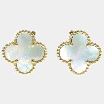Pre Owned Van Cleef & Arpels Vintage Alhambra 18K Yellow Gold Mother of Pearl Earrings