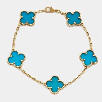 Pre Owned Van Cleef & Arpels Vintage Alhambra Agate 18k Yellow Gold Bracelet