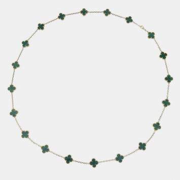 Pre Owned Van Cleef & Arpels Vintage Alhambra Long 18K Yellow Gold Malachite Necklace
