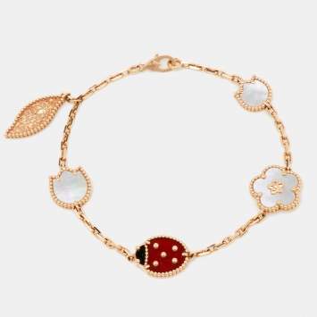 Pre Owned Van Cleef & Arpels Lucky Spring 5 Motif Multi Gemstone 18K Rose Gold Charm Bracelet