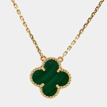 Pre Owned Van Cleef & Arpels Vintage Alhambra Malachite 18k Yellow Gold Necklace