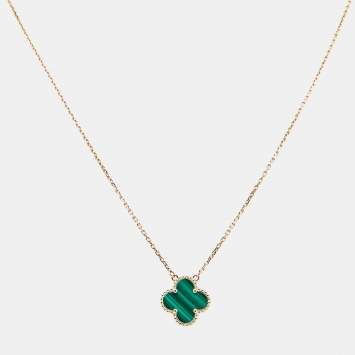 Pre Owned Van Cleef & Arpels Vintage Alhambra Malachite 18k Yellow Gold Necklace 