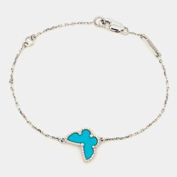 Pre Owned Van Cleef & Arpels Sweet Alhambra Turquoise Butterfly 18k White Gold Bracelet