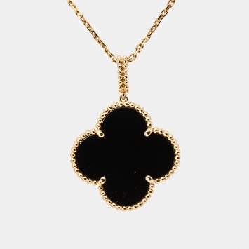 Pre Owned Van Cleef & Arpels Magic Alhambra 1 Motif Onyx 18K Yellow Gold Long Pendant Necklace