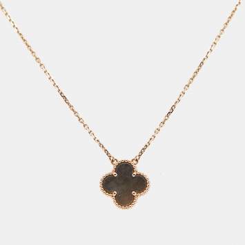 Pre Owned Van Cleef & Arpels Vintage Alhambra Grey Mother of Pearl 18k Rose Gold Necklace