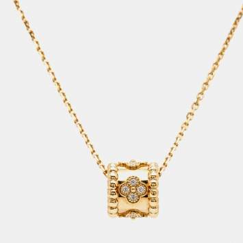 Pre Owned Van Cleef & Arpels Perlée Clover Diamond 18K Yellow Gold Pendant Chain Necklace