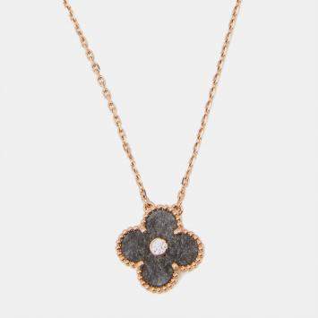 Pre Owned Van Cleef & Arpels Vintage Alhambra 2023 Holiday Limited Obsidian Diamond 18k Rose Gold Necklace