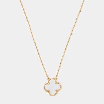 Pre Owned Van Cleef & Arpels Vintage Alhambra Mother of Pearl 18k Yellow Gold Necklace