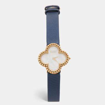 Pre Owned Van Cleef & Arpels Mother Of Pearl 18K Yellow Gold Satin Alhambra VCARD22000 Women's Wristwatch 29 mm