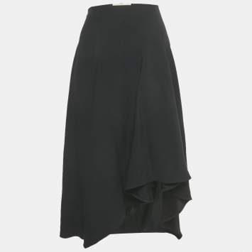 Pre Owned Vanessa Bruno Black Crepe Asymmetric Midi Skirt S 