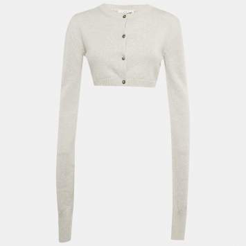 Pre Owned Vaquera Grey Sequin Detail Wool Crop Cardigan S