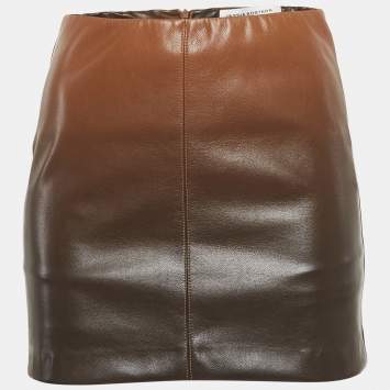 Pre Owned تنورة ميني فاسيا كوستارا جلد صناعي بني أومبري مقاس صغير